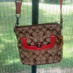 Coach Brown and Red Signature Crossbody Bag